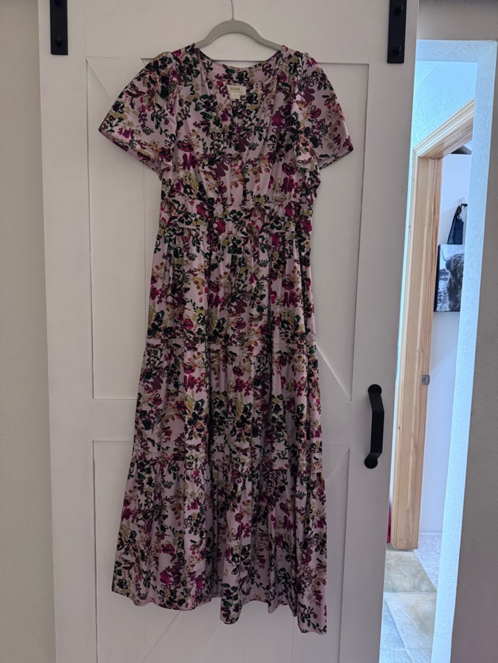 Anthropologie Pink Floral Tiered Maxi Dress